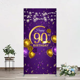 Lofaris Purple Gold Balloon Lights Birthday Rectangle Backdrop